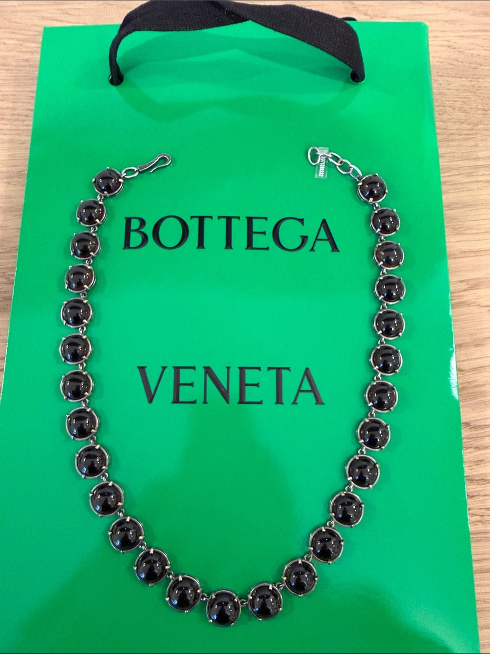 Bottega Veneta Black Bead Necklace with Silver and Gold
